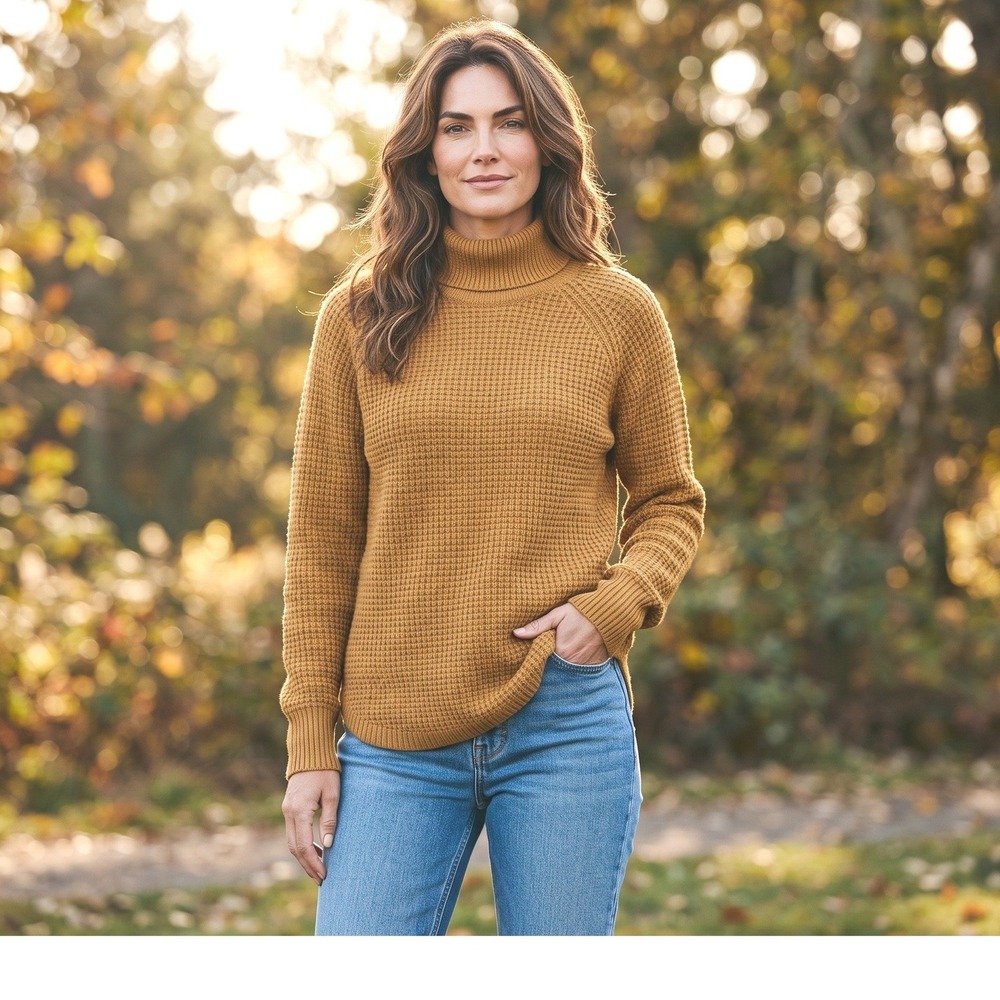 Kuhl Sienna Sweater Womens XL Antique Gold Waffle Knit Turtleneck Pullover